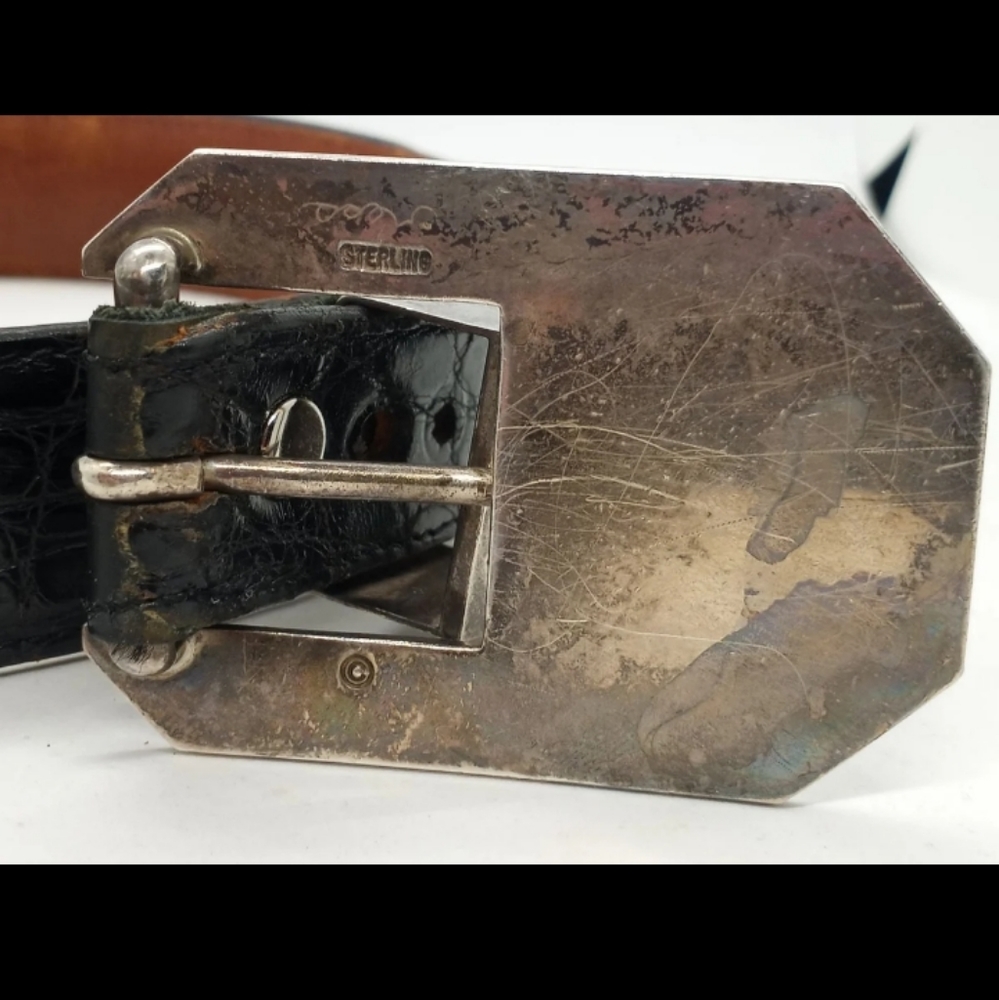 Out of Sante Fe Genuine Alligator Belt Cress Sterling Silver Buckle Vintage USA - Picture 2 of 16
